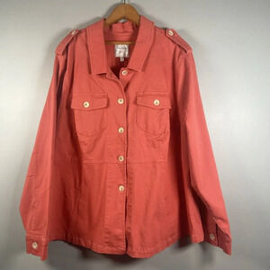 Torrid Women Jacket Size 4 Peach Pink Tencel Denim Chore Pocket Chambray Shacket